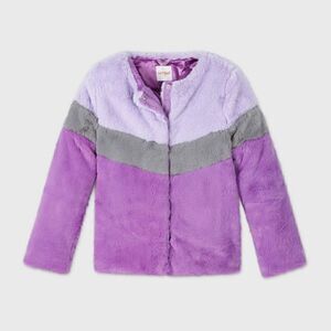 Cat & Jack Girls' Chevron Faux Fur Jacket Sz XL